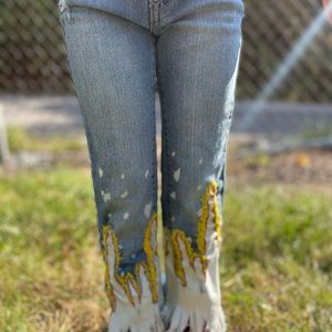 Girl Handsewn Handmade Bleached Bootcut Jeans With Rhinestone Decal